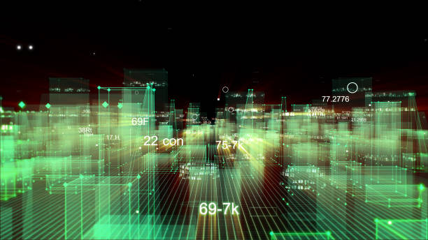 istock Technological digital background consisting of a futuristic city with data 1070213610
