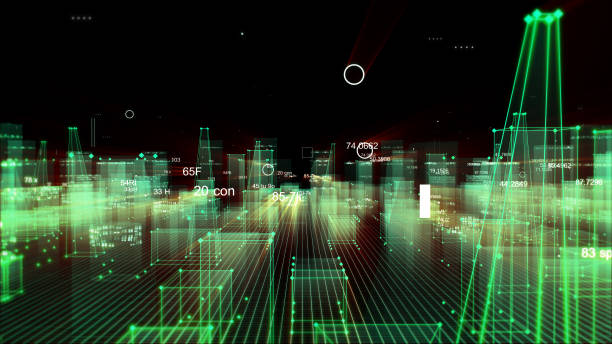 istock Technological digital background consisting of a futuristic city with data 1070213682