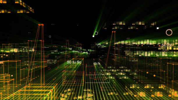istock Technological digital background consisting of a futuristic city with data 1070214940