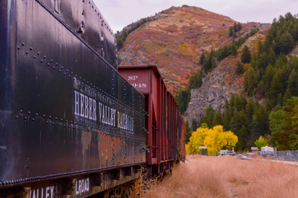 Abandoned Railcars in Vivian Park, Provo Canyon, Utah stock photo