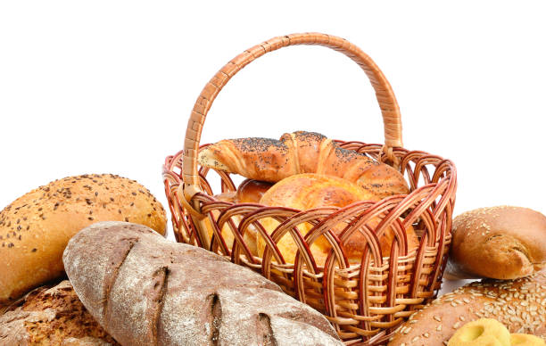 istock Fresh bread, buns and cookies isolated on white 1070229568