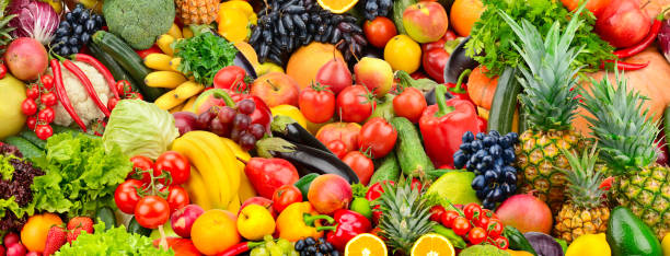 istock Assorted fresh ripe fruits and vegetables. 1070229588