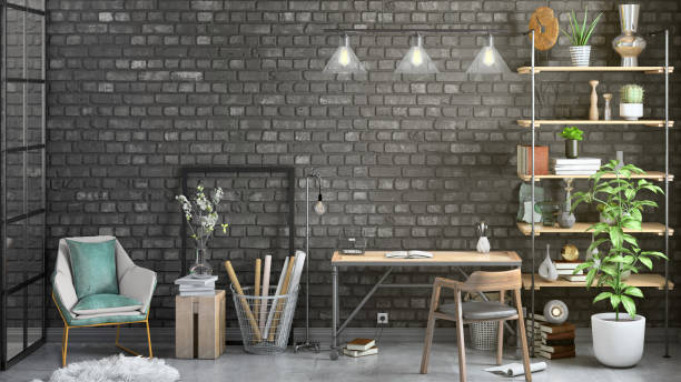 istock Contemporary home office interior background template 1070229770