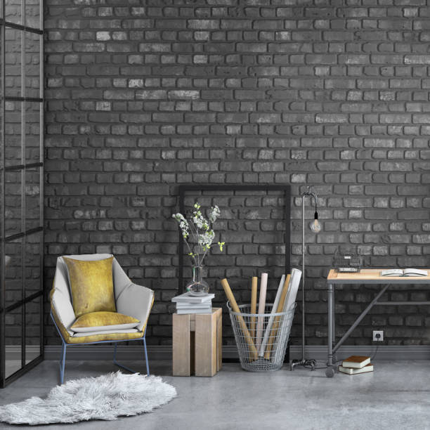 istock Contemporary home office interior with picture frame background template 1070229772