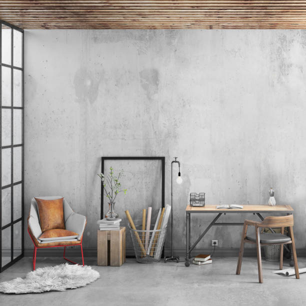istock Contemporary home office interior with picture frame background template 1070229776