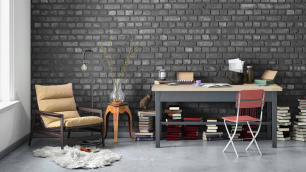 istock Contemporary home office interior background template 1070229786