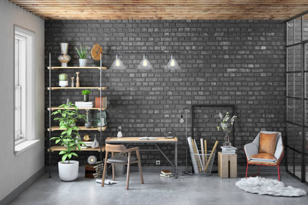 istock Contemporary home office interior background template 1070229806