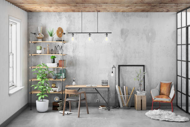 istock Contemporary home office interior background template 1070229812