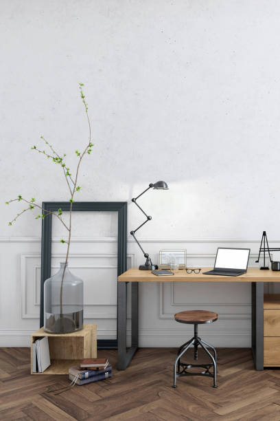 istock Contemporary home office interior background template 1070229896