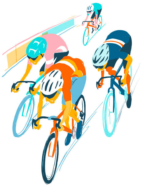 Bike race Four bike racers on the final sprint for the victory. cycle racing stock illustrations