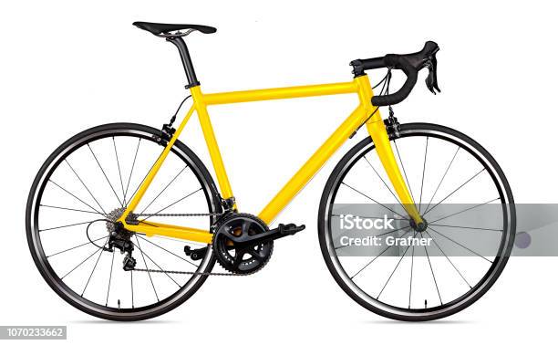 Amarillo Negro Racing Sport Bike Bicicleta Corredor De La Carretera Aislado Foto de stock y más banco de imágenes de Bicicleta