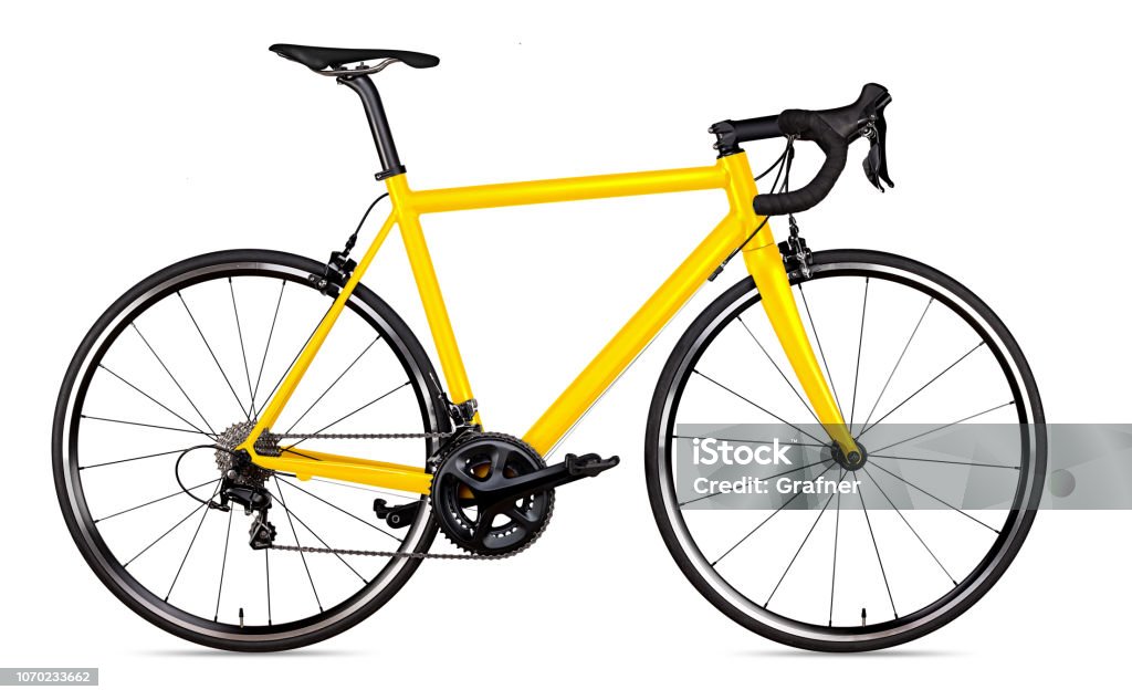 yellow black racing sport road bike bicycle racer isolated yellow black racing sport road bike bicycle racer isolated on white background Bicycle Stock Photo