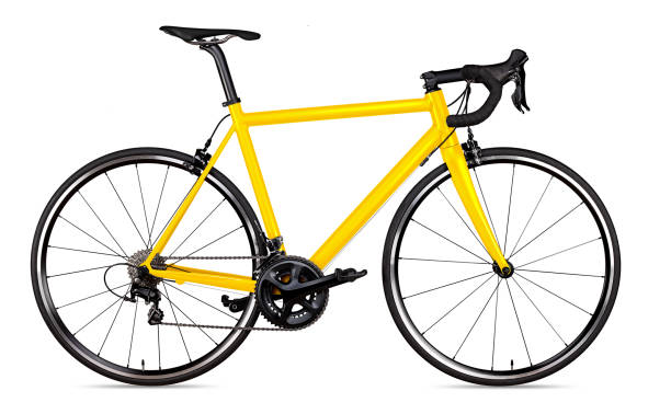 yellow black racing sport road bike bicycle racer isolated - isolated on yellow imagens e fotografias de stock