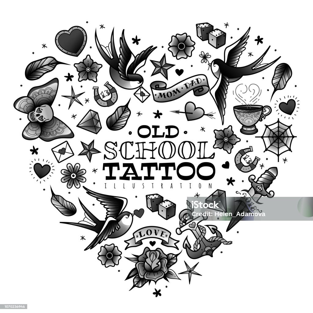 Old School Tattoo Set Stock Illustration - Download Image Now - Tattoo,  Flash, Horseshoe - iStock