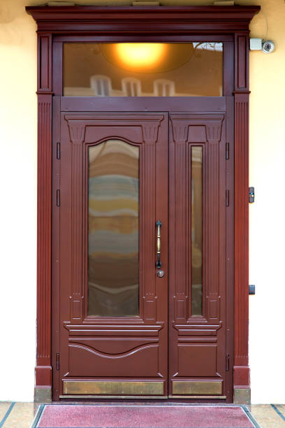 istock Brown entrance double door. 1070237112