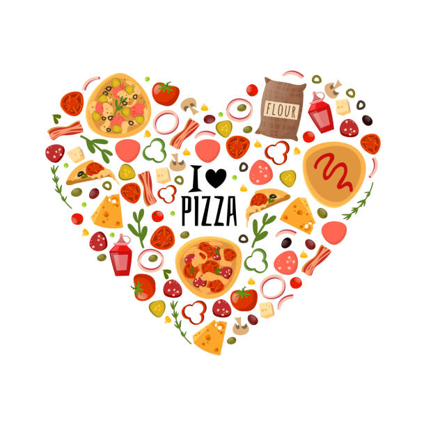 ilustrações, clipart, desenhos animados e ícones de ilustração de coração de pizza - cherry tomato tomato white background vegetable