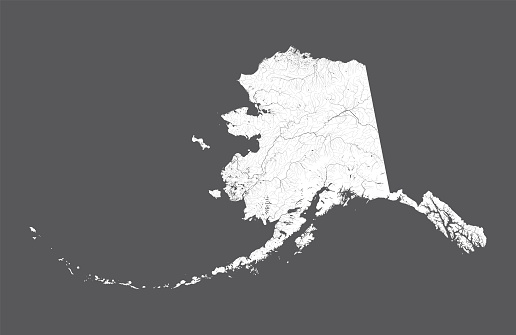 U.S. states - map of Alaska. Hand made. Rivers and lakes are shown. Please look at my other images of cartographic series - they are all very detailed and carefully drawn by hand WITH RIVERS AND LAKES.