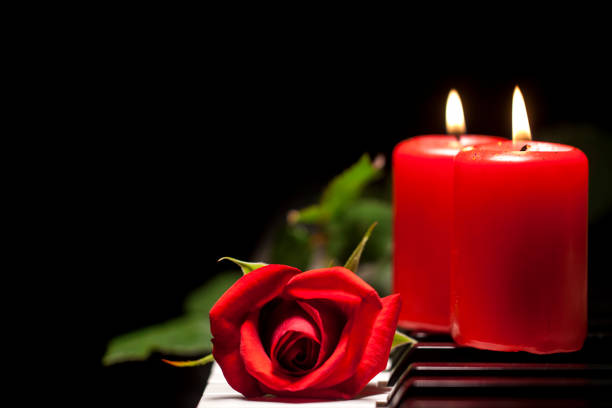 istock Red Flower Rose on Piano Keys Romantic 1070250344