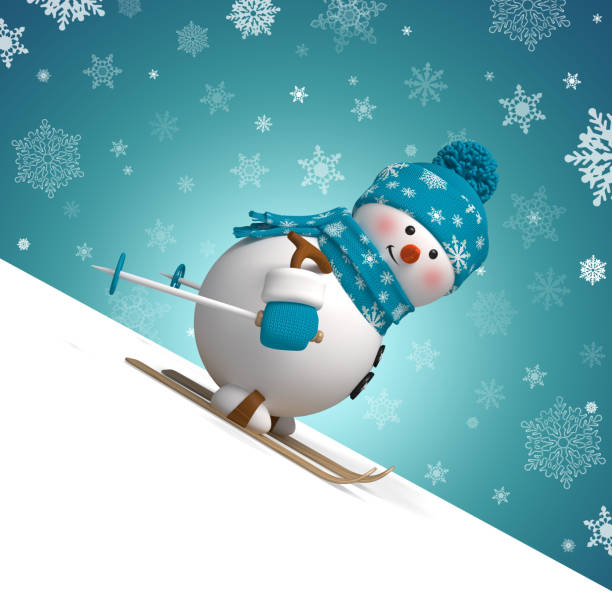 istock 3d skiing snowman Christmas greeting card 1070253664