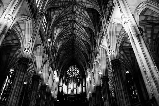 Interior architectural details of St. Patrick's Cathedral in New York City, USA