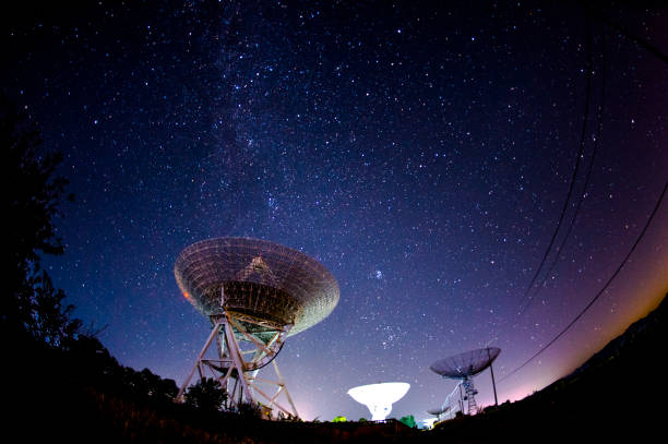 라디오 망원경과 밤에은 하 - radio telescope 뉴스 사진 이미지