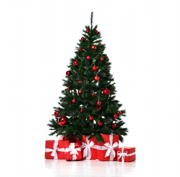 istock Christmas tree decorated with red patchwork ornament artificial balls craft presents for new year 2019 1070292664