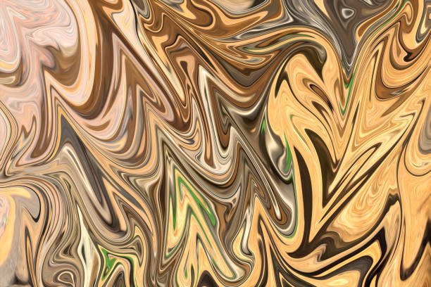 istock Liquify Abstract Pattern With Yellow, Brown And Green Graphics Color Art Form. Digital Background With Liquifying Flow. 1070297434
