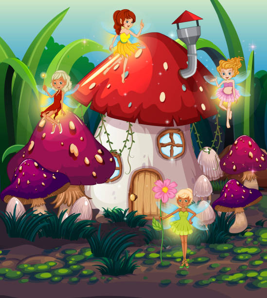симпатичные фея на thr волшебной земле - cloud mushroom fungus cartoon stock illustrations