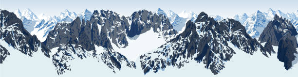 вектор каракорам гималайской панорамы - mountain peak vector frost glacier stock illustrations