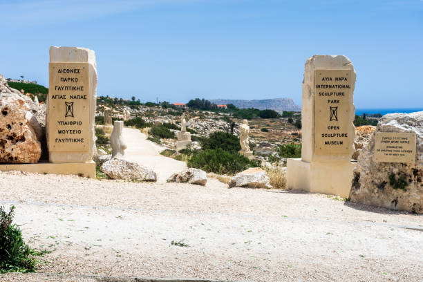 Cyprus, Ayia Napa - 9 May 2017: The park of stone sculptures on the beach