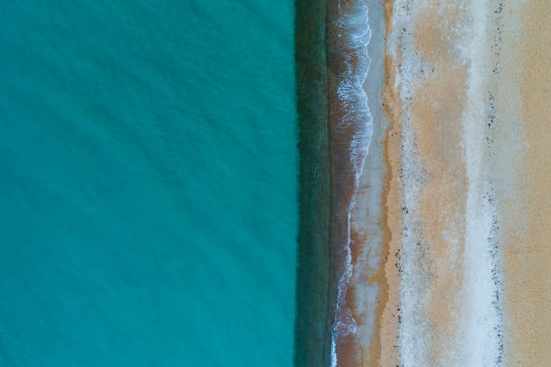 istock Minimalist aerial landscape - turquoise water and sandy beach with copy space 1070337778