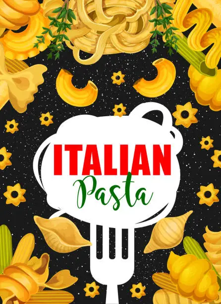 Vector illustration of Vector poster of Italian pasta and fork