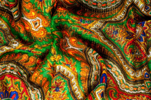 istock Texture, background, pattern. Woman's headscarf, shawl. Bright colors. Paisley. Indian themes. Fabric for clothes Fabric 100% silk. One Fashion Soft Women's Shawl Red Georgette Female Swarf 1070353496