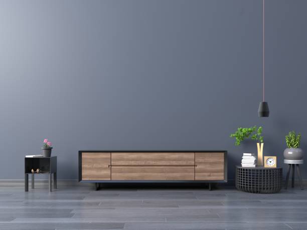 istock Living room led tv on dark blue wall in modern empty room 1070357734