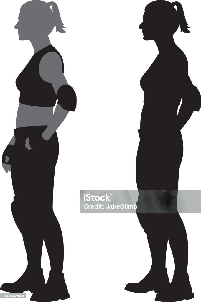Sports Woman Silhouette Vector silhouette of a woman dressed in sports clothing standing. Fitness Boot Camp stock vector
