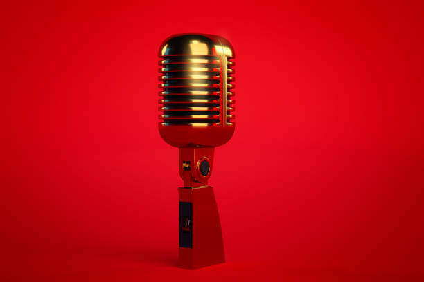istock 3d rendering old fashioned classic radio microphone on red background 1070363014