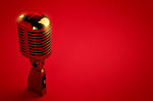 3d rendering old fashioned classic radio microphone on red background