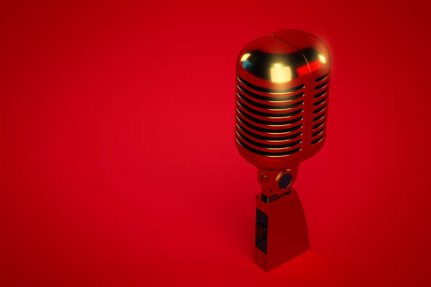 istock 3d rendering old fashioned classic radio microphone on red background 1070363028