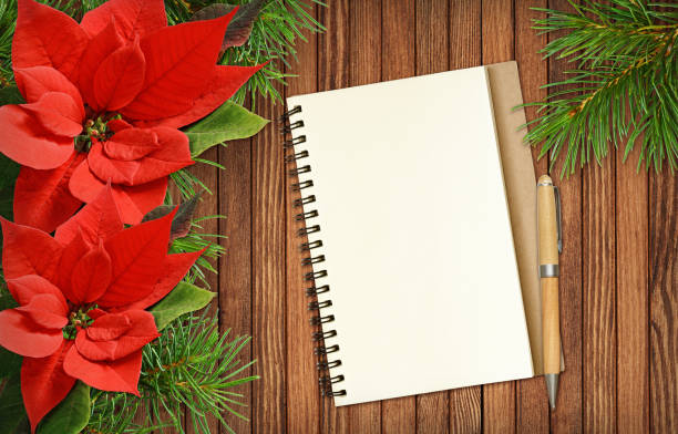 istock Christmas poinsettia flowers and notepad 1070370632