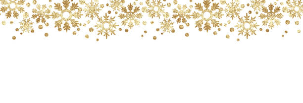 Golden glitter snowflake borders Golden glitter snowflake borders isolated on black background. at the bottom of photos stock pictures, royalty-free photos & images