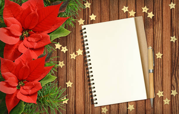 istock Christmas poinsettia flowers and notepad 1070370642