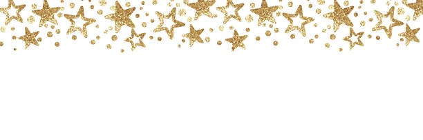 istock Golden textured stars and confetti for top border 1070370650