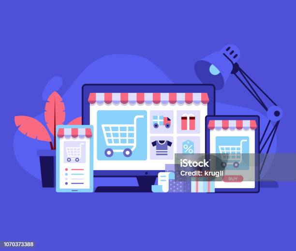 Online Winkelen Digitale Winkel Concept Stockvectorkunst en meer beelden van Elektronische handel - Elektronische handel, Online winkelen, Winkel