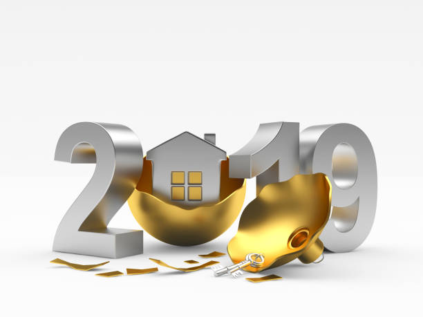 istock Silver 2019 and broken Christmas ball with house icon 1070381088