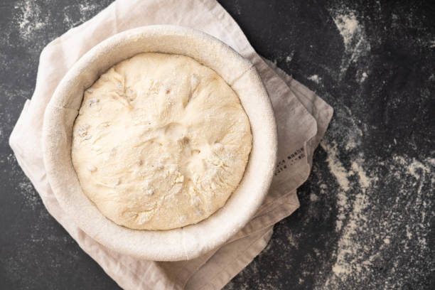 istock Balls of dough covered with wheat flour ready for baking. Copy space. 1070381286