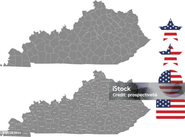 Kentucky County Map Vector Outline In Gray Background Kentucky State Of Usa Map With Counties Names Labeled And United States Flag Vector Illustration Designs Stock Illustration - Download Image Now