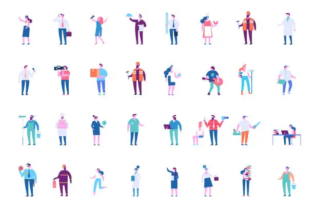 Vector illustration of People of different occupations big vector set