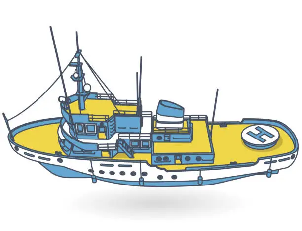 Vector illustration of Research ship, marine research boat for scientists