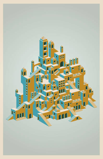 Building in the form of a mountain, construction in a vertical labyrinth that does not appear to be a beginning or end