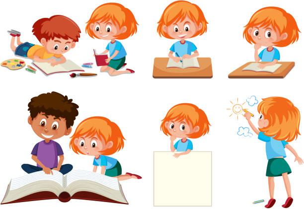 ilustrações de stock, clip art, desenhos animados e ícones de set of student learning - studen